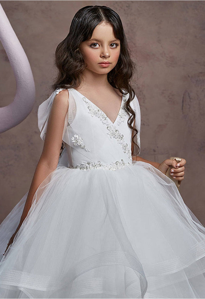 Satin Organza V-Neck Sleeveless Social Party Flower Girl Dress