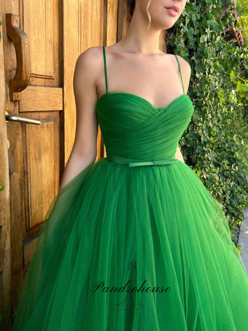 Tea Length Pleated Puff Open Back Prom Dress