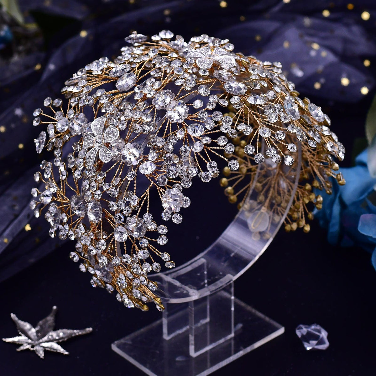 Alloy Headpieces With Rhinestone And Opal Gold