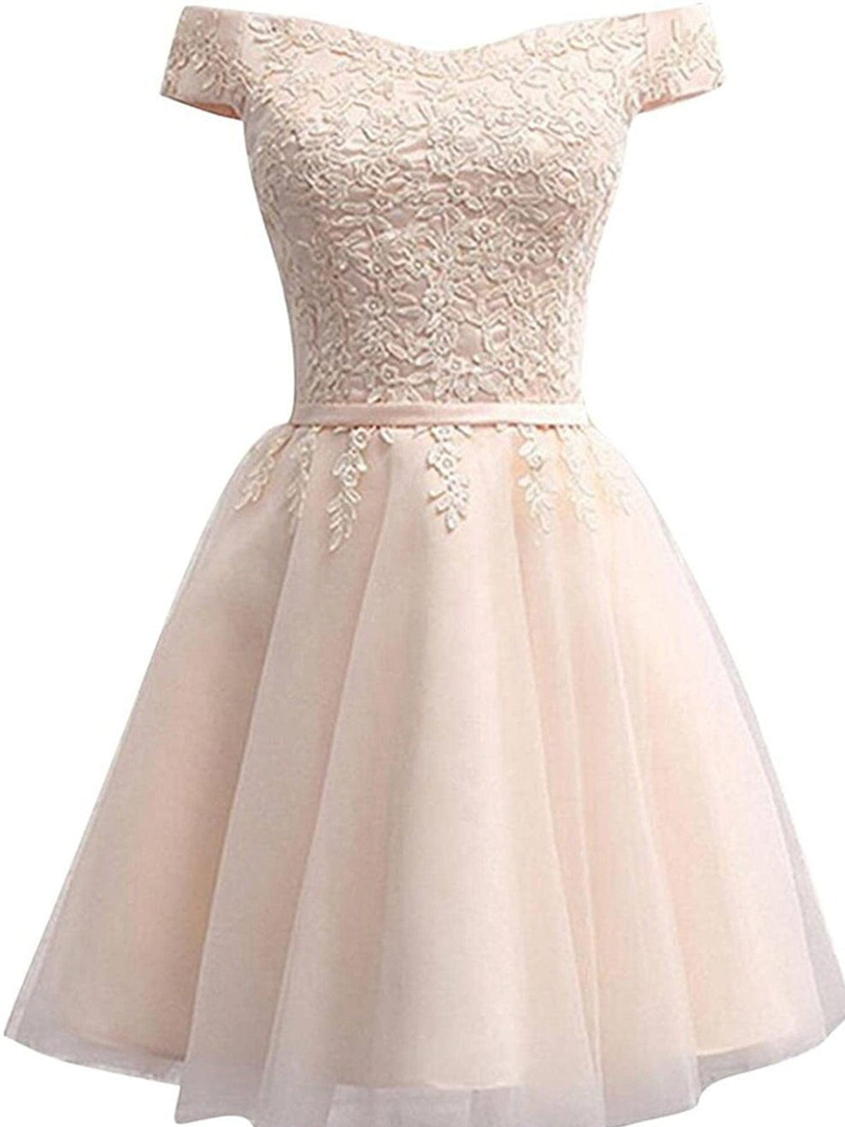 Off-the-shoulder Tulle Appliques Short Homecoming Dress As Picture