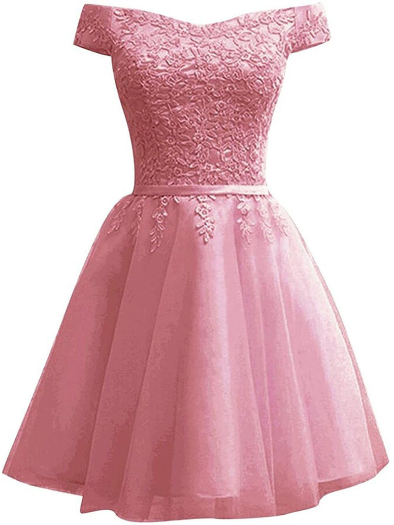 Off-the-shoulder Tulle Appliques Short Homecoming Dress