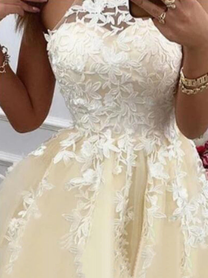 Daffodil Halter Lace Appliques Short Homecoming Dress