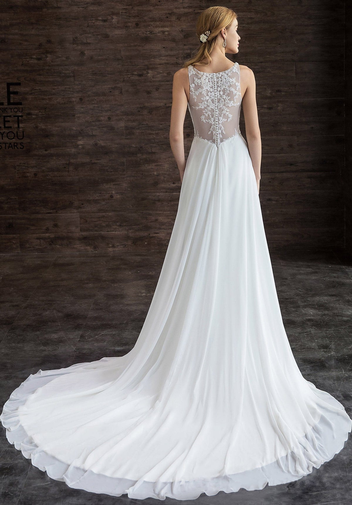 Chiffon Wide Strap Pleated Simple Wedding Dress With Lace