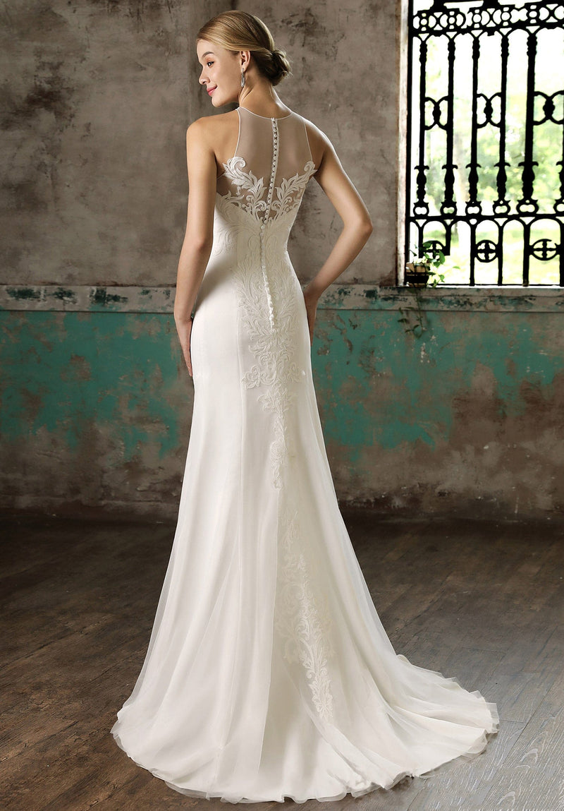 Overskirt Jewel Illusion Neckline Sheath Ivory Wedding Dress