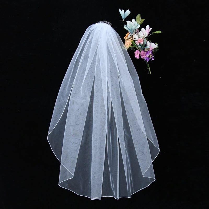 Simple Overlock Church Bridal Veil With Haircomb V14